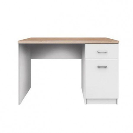 Birou, măsuţă, masă PC, alb şi sonoma, 120 cm - TP147873