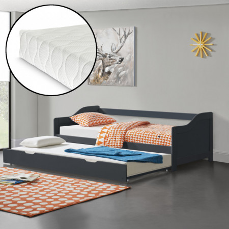 Canapea cu pat suplimentar extensibil si 2 saltele, gri inchis - P65537499