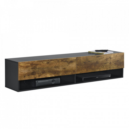 Comoda TV de perete cu 2 usi si 2 rafturi, negru/efect stejar inchis - P73294037