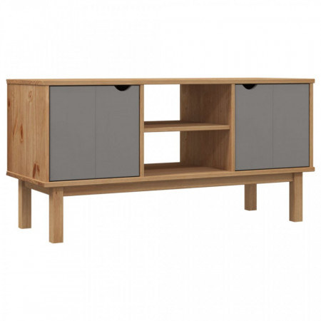 Comodă TV, maro și gri, 113,5x43x57 cm, lemn masiv de pin - V348595V