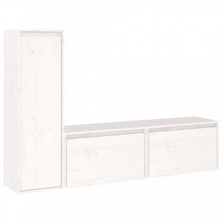 Comode TV, 3 buc., alb, lemn masiv de pin - V3100120V