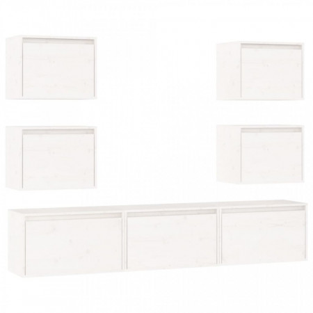 Comode TV, 7 buc., alb, lemn masiv de pin - V3100225V