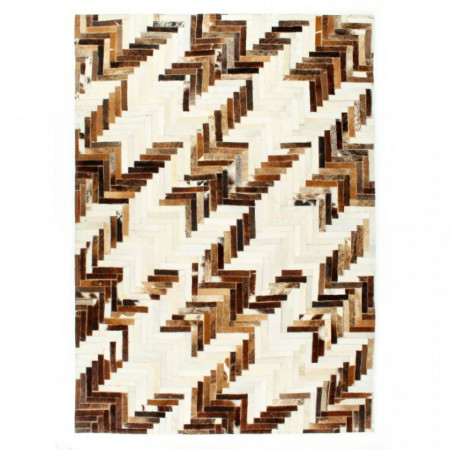 Covor din piele cu par natural, petice, maro/alb, 160 x 230 cm - V134397V