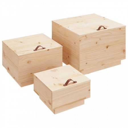 Cutii de depozitare cu capace, 3 buc., lemn masiv de pin - V818245V