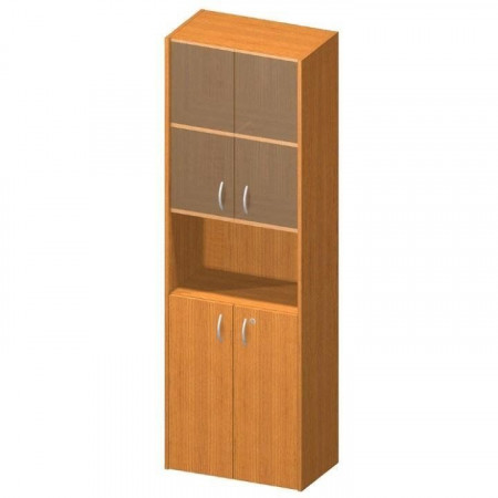 Dulap cu rafturi şi vitrină cu uşi, culoarea cireş, 57x175x34 cm - TP109721
