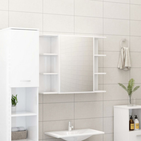 Dulap de baie cu oglinda, alb extralucios, 80x20,5x64 cm, PAL - V802612V