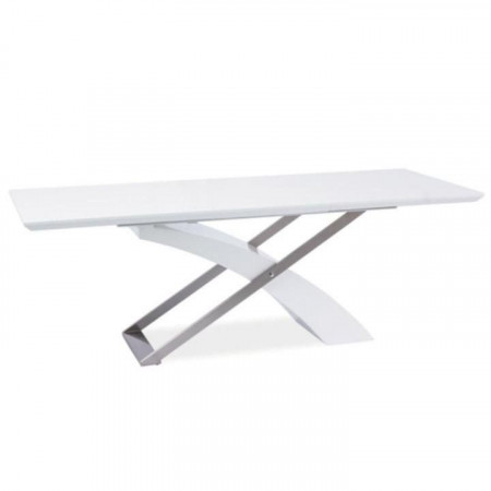 Masă extensibilă de bucătărie, alb lucios/metal, 160-220x90 cm - TP183935