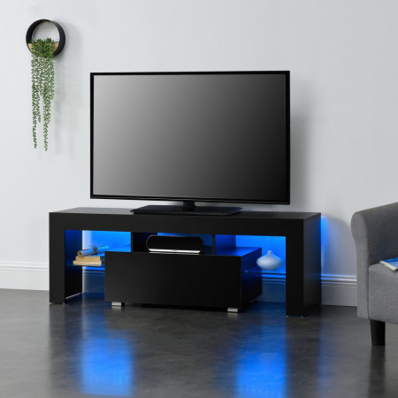 Masa televizor iluminata cu LED, negru/negru extra lucios - P69638642