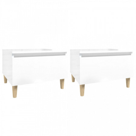 Mese laterale 2 buc. alb extralucios 50x46x35 cm lemn compozit - V819505V