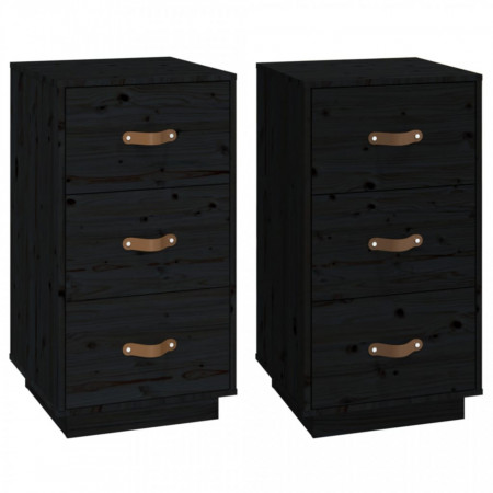 Noptiere, 2 buc., negru, 40x40x75 cm, lemn masiv de pin - V818344V