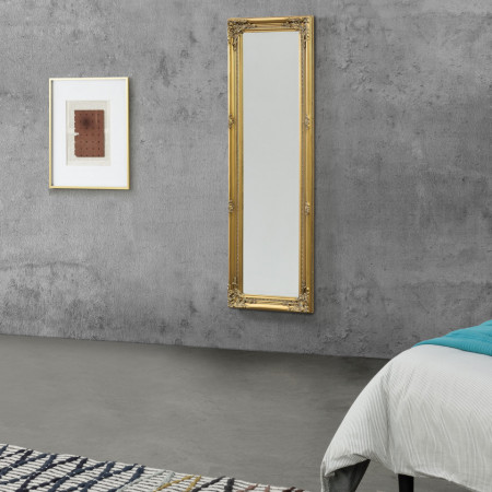 Oglinda de perete, 132 x 42 x 3,5 cm, lemn, auriu - P70635186