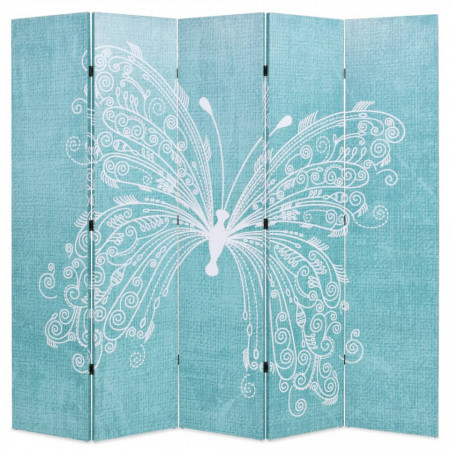 Paravan camera pliabil, albastru, 200 x 170 cm, fluture - V245887V