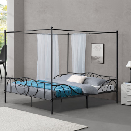 Pat baldachin otel, negru mat - P73694460