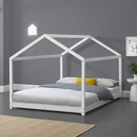Pat copii forma casuta, 206x126x134 cm, brad alb - P69703543