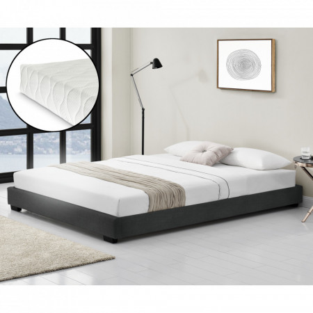 Pat tapitat modern cu saltea, 214 x 186 x 20 cm, negru, pentru 2 persoane - P67666366