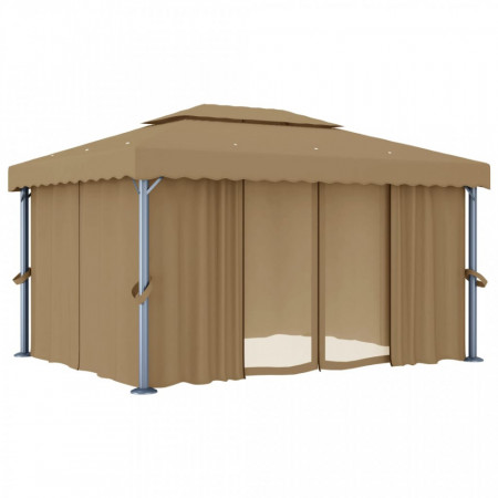 Pavilion cu perdea, gri taupe, 4x3 m, aluminiu - V3067050V