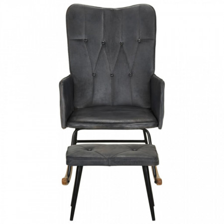 Scaun balansoar cu taburet, gri, piele naturală - V339697V