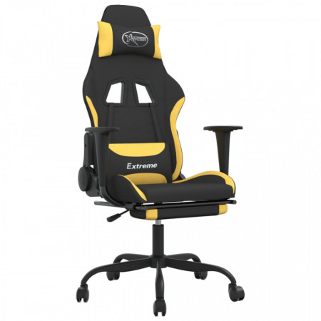 Scaun de gaming cu suport picioare, negru și galben, textil - V3143726V