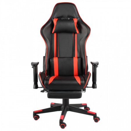 Scaun de gaming pivotant cu suport de picioare, roșu, PVC - V20487V