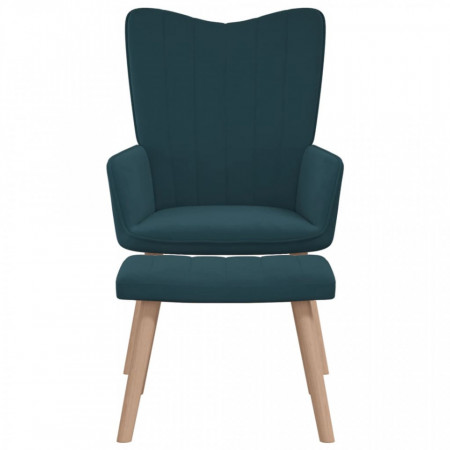 Scaun de relaxare cu taburet, albastru, catifea - V327676V