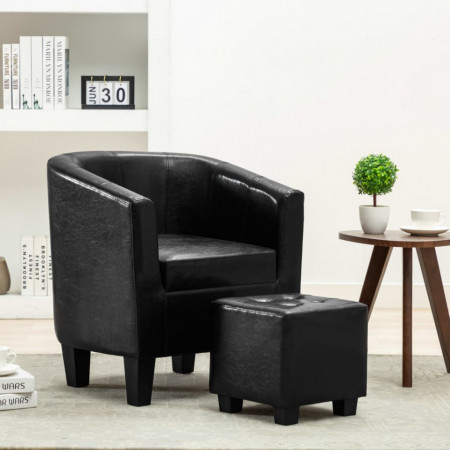 Scaun fotoliu cu taburet, negru, piele ecologica - V248057V