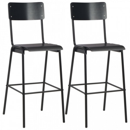 Scaune de bar, 2 buc., negru, placaj solid, otel - V280081V