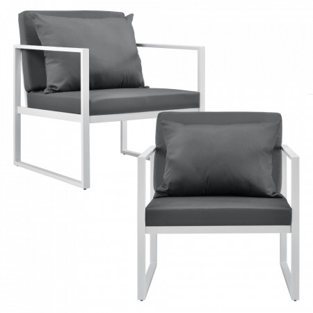 Set 2 scaune exterior metal/poliester, alb/gri deschis - P56655996