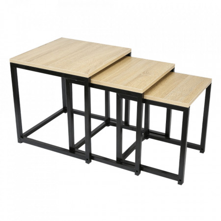 Set de 3 măsuţe de cafea, sonoma și negru, 40x40 cm 35x35 cm, 30x30 cm - TP303652