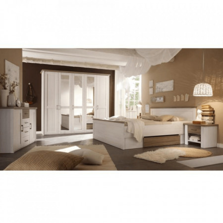 Set dormitor (pat, 2 noptiere, dulap), culorile stejar truffle sonoma/ pin alb - TP187114
