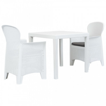 Set mobilier bistro, 3 piese, alb, plastic, aspect ratan - V276107V