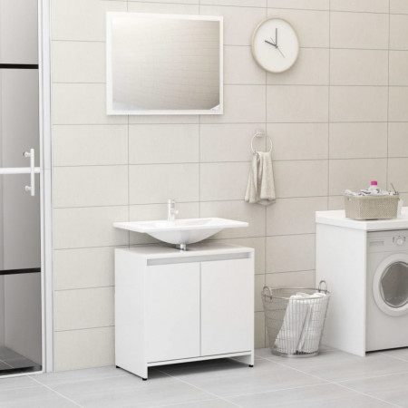 Set mobilier de baie, alb extralucios, PAL - V802657V