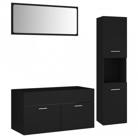 Set mobilier de baie, negru, lemn prelucrat - V3070974V
