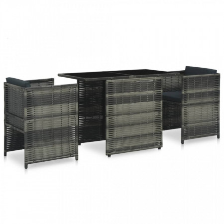 Set mobilier de bistro cu perne, 3 piese, gri, poliratan - V47745V