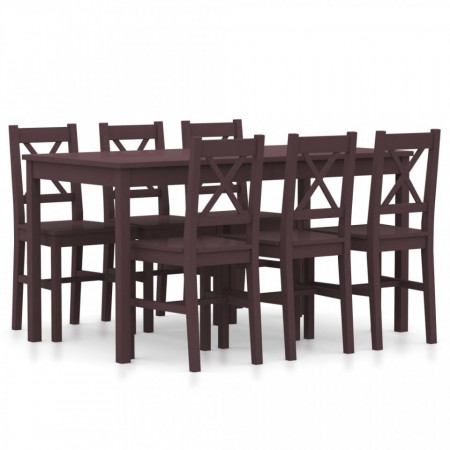 Set mobilier de bucatarie, 7 piese, maro inchis, lemn de pin - V283377V