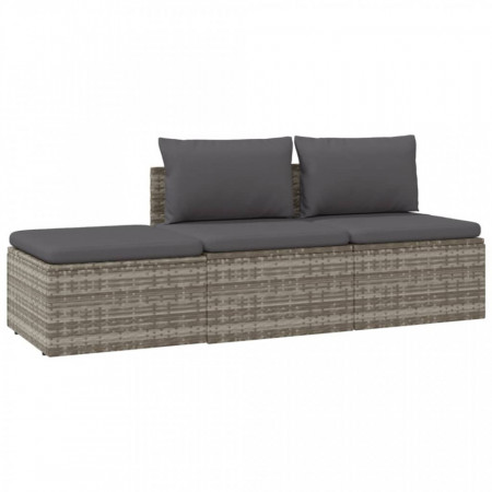 Set mobilier de grădină cu perne, 3 piese, gri, poliratan - V318674V