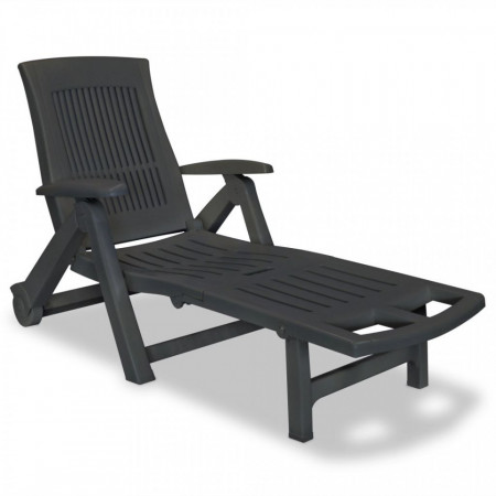 Sezlong de plaja cu suport picioare, antracit, plastic - V43588V