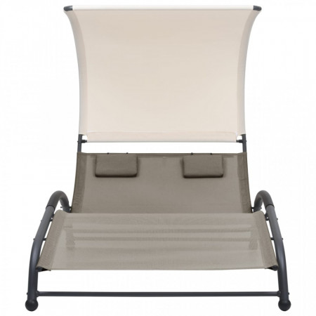 Șezlong de plajă dublu cu baldachin, gri taupe, textilenă - V310545V