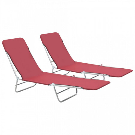 Sezlonguri de plaja pliabile, 2 buc., rosu, otel & textil - V44301V