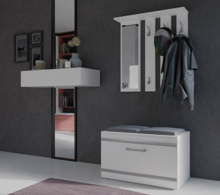 TECUIA104- Set Cuier hol 85 x 35 x 180 cm - Alb-Mat