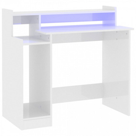 Birou cu lumini LED alb extralucios 97x90x45 cm lemn compozit - V805558V