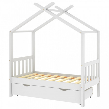 Cadru pat de copii cu un sertar, alb, 70x140 cm, lemn masiv pin - V322148V