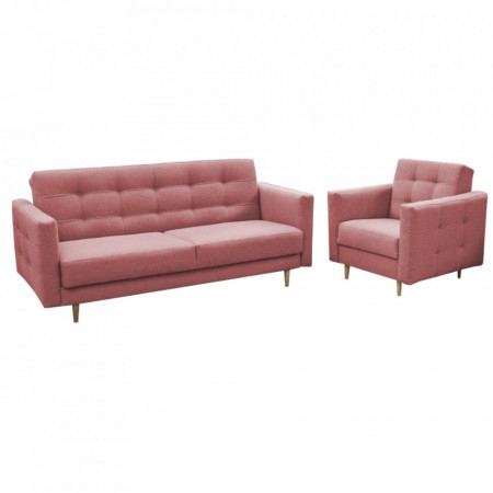 Canapea tapiţată 3+1+1, material textil roz învechit, 207x94x92 cm - TP263347