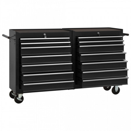 Cărucior de scule cu 14 sertare, negru, oțel - V3056736V