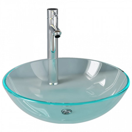 Chiuvetă rotunda cu robinet si scurgere tip push, sticlă - V3098439V