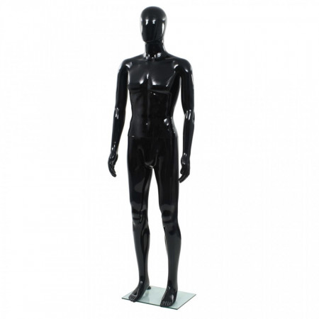 Corp manechin masculin, suport din sticla, Negru lucios 185 cm - V142927V