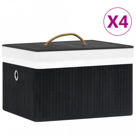 Cutii de depozitare, 4 buc., negru, bambus - V320769V