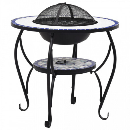 Masă cu vatră de foc, mozaic, albastru și alb, 68 cm, ceramică - V46724V