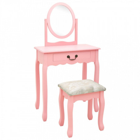 Masa toaleta cu taburet, roz, 65x36x128 cm, lemn paulownia, MDF - V289331V