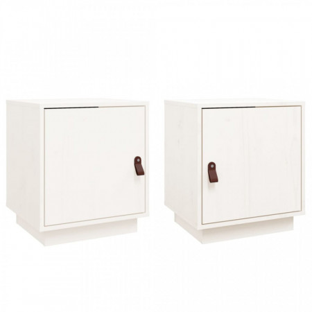 Noptiere, 2 buc., alb, 40x34x45 cm, lemn masiv de pin - V818278V
