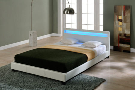Pat dormitor tapitat cu LED, 160x200 cm, alb - P46193486